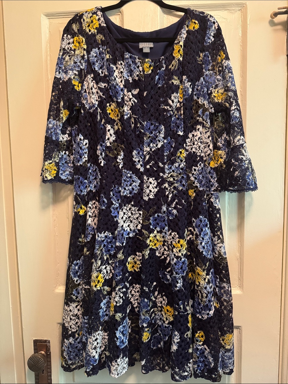 Rabbit Rabbit Rabbit Navy Floral Lace Dress with Blue, White & Yellow Accents
